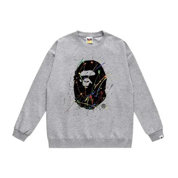 A Bathing Ape Paint Splatter Ape Head Gray Hoodie - 1