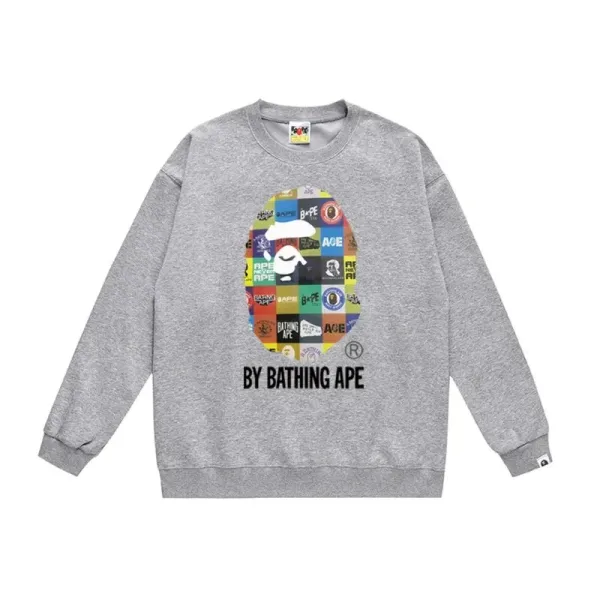A Bathing Ape Patchwork Ape Head Graphic Gray Hoodie - 1