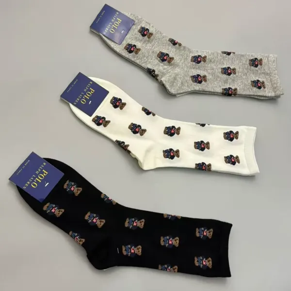 Polo Ralph Lauren Bear Pattern Crew Socks in Black, White, and Gray - 1
