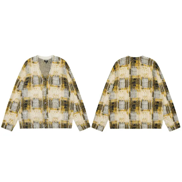 Design Oversized Plaid Knit Cardigan Multicolor - 1