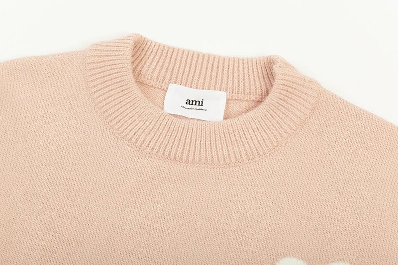 Ami Paris Striped Heart Sweater Navy and White - 38