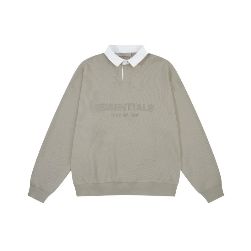 Fear of God Essentials Ribbed Polo Collar Sweatshirt Brown - 11