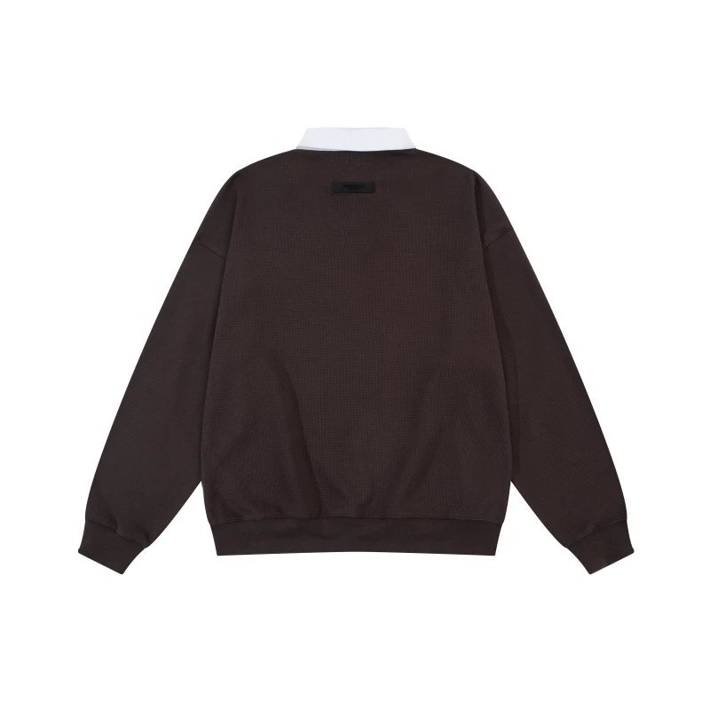 Fear of God Essentials Ribbed Polo Collar Sweatshirt Brown - 15