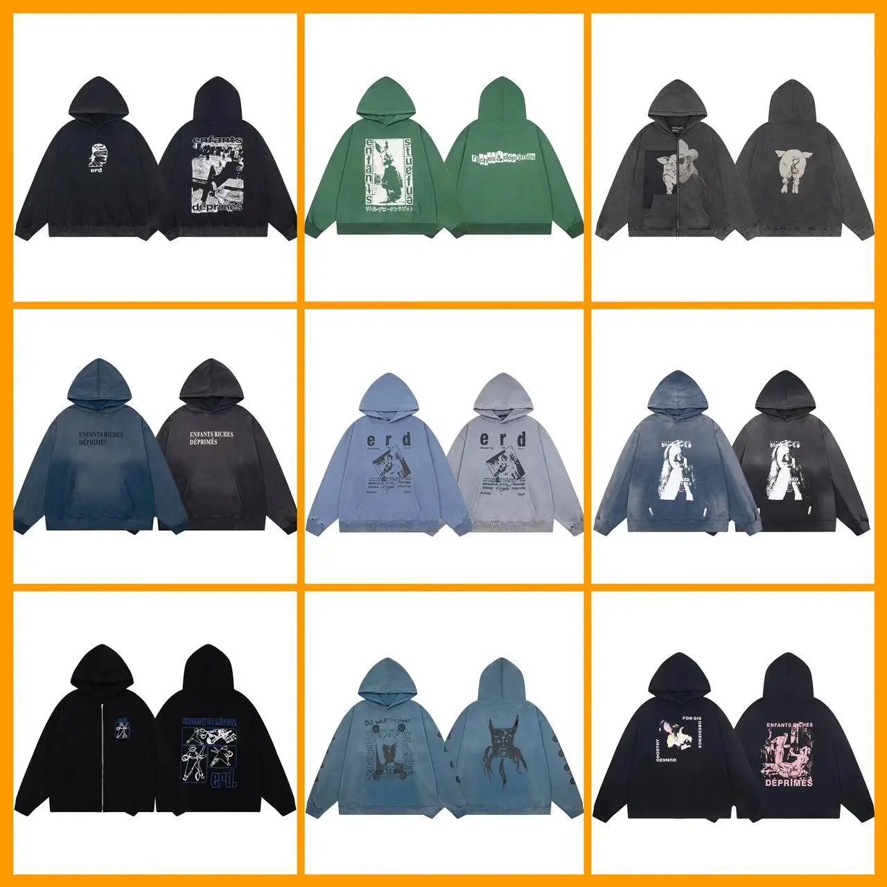 Sketch Print Hooded Zip Sweatshirt