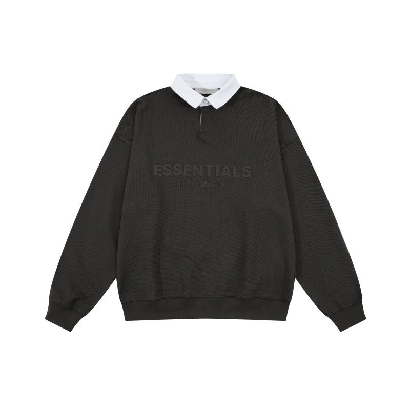 Fear of God Essentials Ribbed Polo Collar Sweatshirt Brown - 13