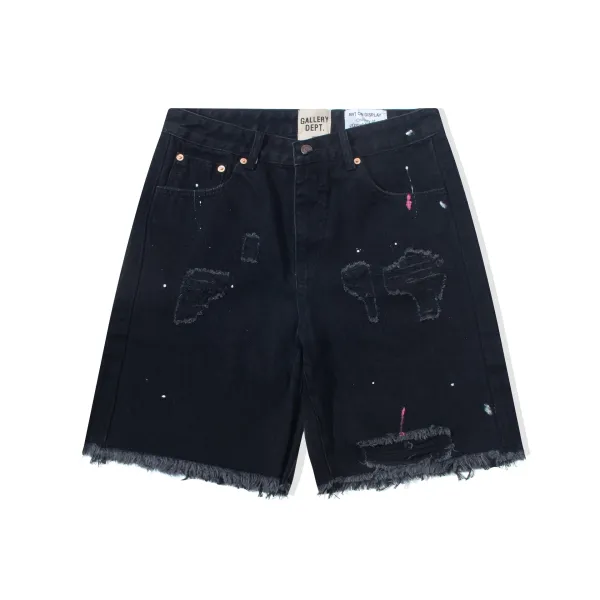 Gallery Dept. x Joshua Vides Art On Display Distressed Black Denim Shorts - 1
