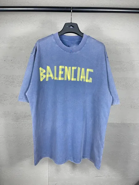 Balenciaga Logo Print Oversized T-Shirt Blue - 10