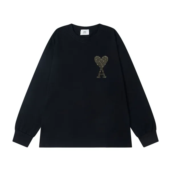 Ami Paris Heart Logo Embellished Black Long-Sleeve T-Shirt - 1