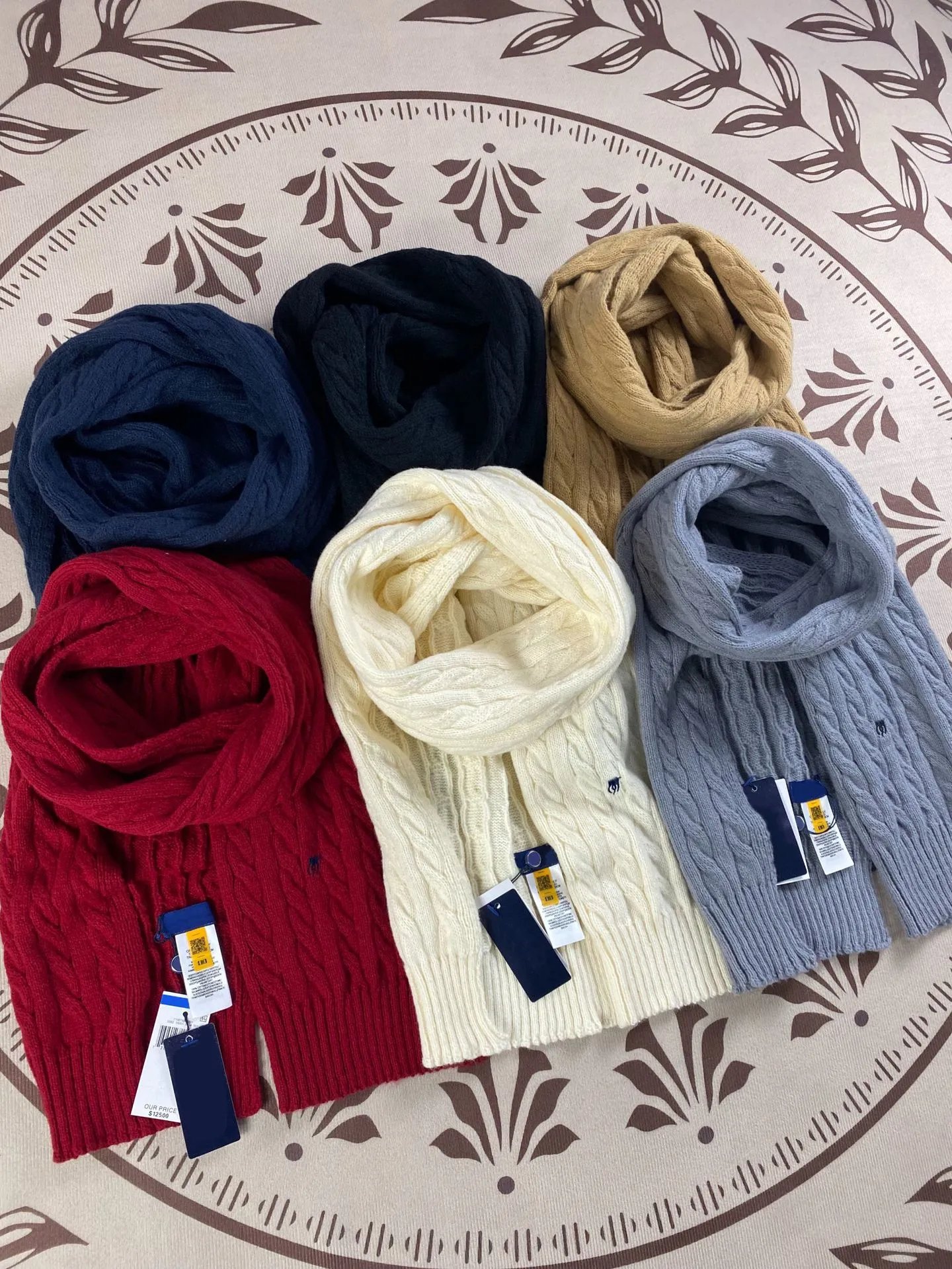 Polo Ralph Lauren Cable Knit Scarf Burgundy - 24