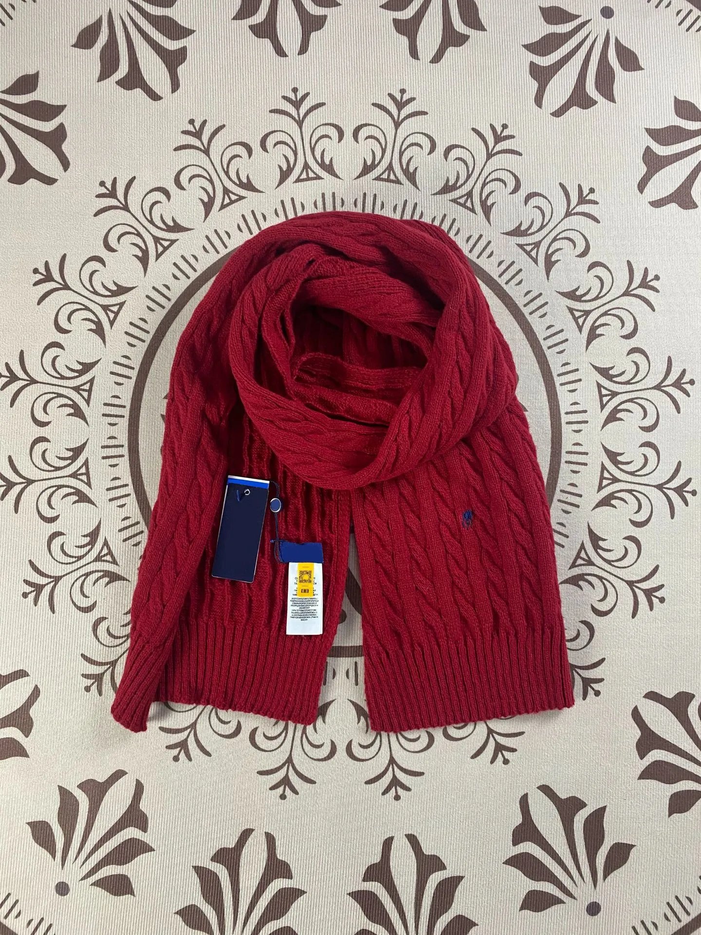 Polo Ralph Lauren Cable Knit Scarf Burgundy - 23