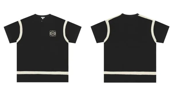 Loewe Anagram Embroidered T-Shirt Black with Cream Trim - 1