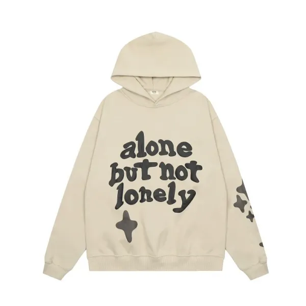 Design 'Alone But Not Lonely' Graphic Hoodie Beige - 1