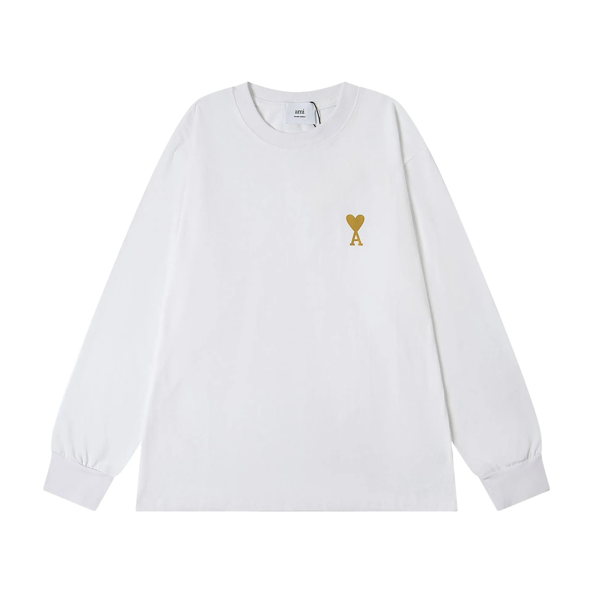 Ami Paris Heart Logo Long Sleeve T-Shirt White - 1