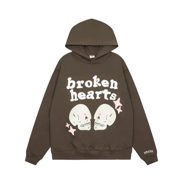 Broken Hearts Skull Graphic Hoodie Brown - 1