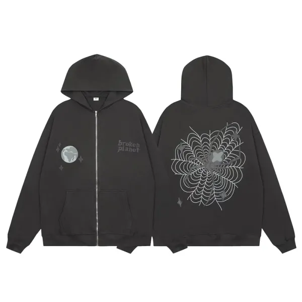 Broken Planet Zip-Up Hoodie Black - 1