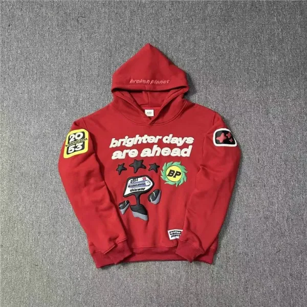 Broken Planet Brighter Days Ahead Red Patchwork Hoodie - 1