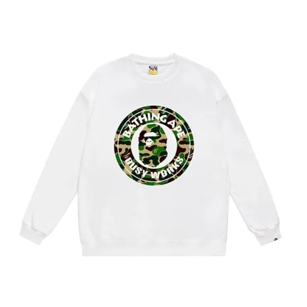 A Bathing Ape Busy Works Camo Logo White Hoodie - 1