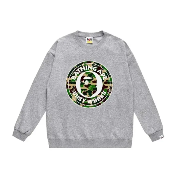 A Bathing Ape Busy Works Camo Logo Gray Hoodie - 1