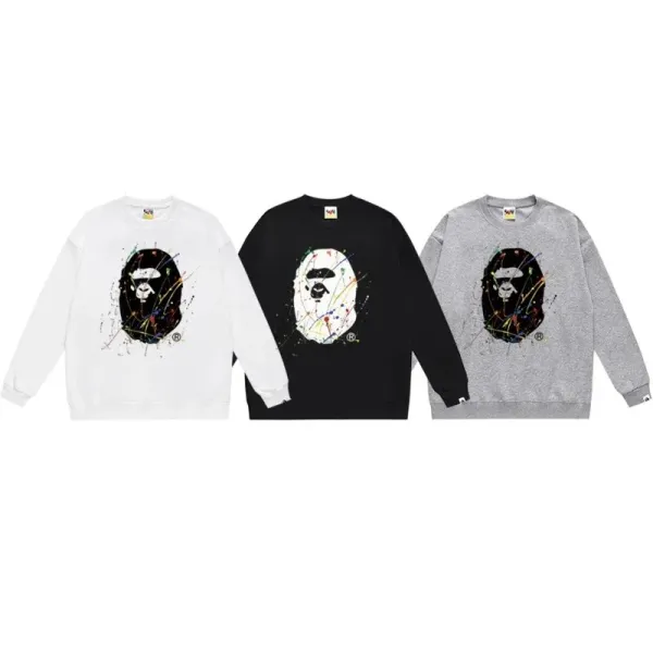 A Bathing Ape Paint Splatter Ape Head Gray Hoodie - 10