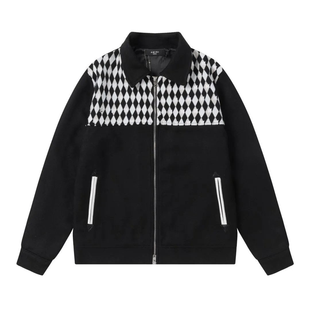 Amiri Diamond Knit Panel Zip-Up Jacket Black - 1