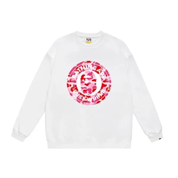 A Bathing Ape Pink Camo Circle Logo White Hoodie - 1