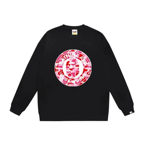 A Bathing Ape Pink Camo Circle Logo Black Hoodie - 1