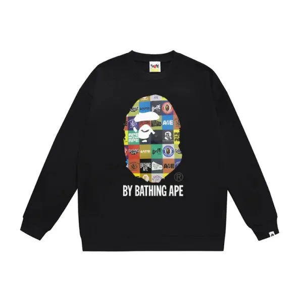 A Bathing Ape Multicolor Patchwork Ape Head Graphic Black Hoodie - 1