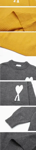 Ami Paris Heart Logo Knit Polo Gray Sweater - 4