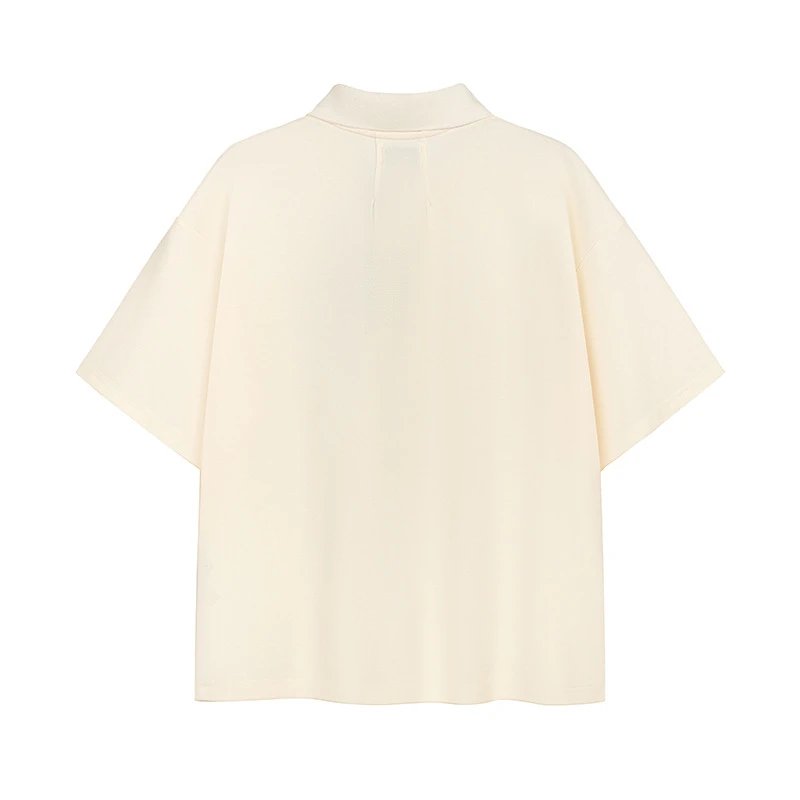 Polo Shirt Cream Embroidered Logo Oversized