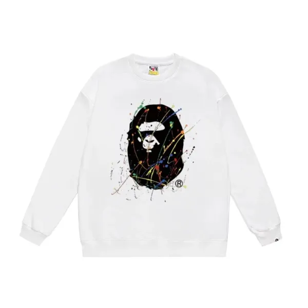 A Bathing Ape Splatter Ape Head White Hoodie - 1