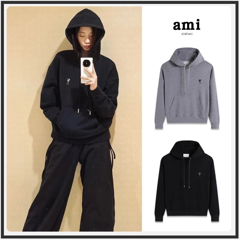 Ami Paris Navy Embroidered Hooded Sweatshirt