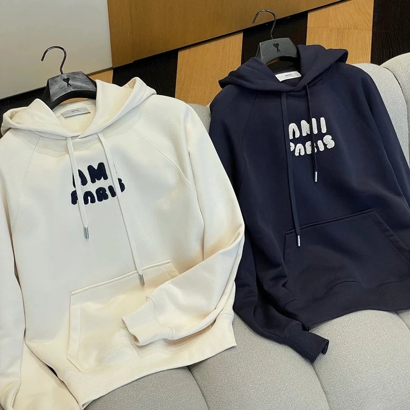 Ami Paris Navy Embroidered Hooded Sweatshirt