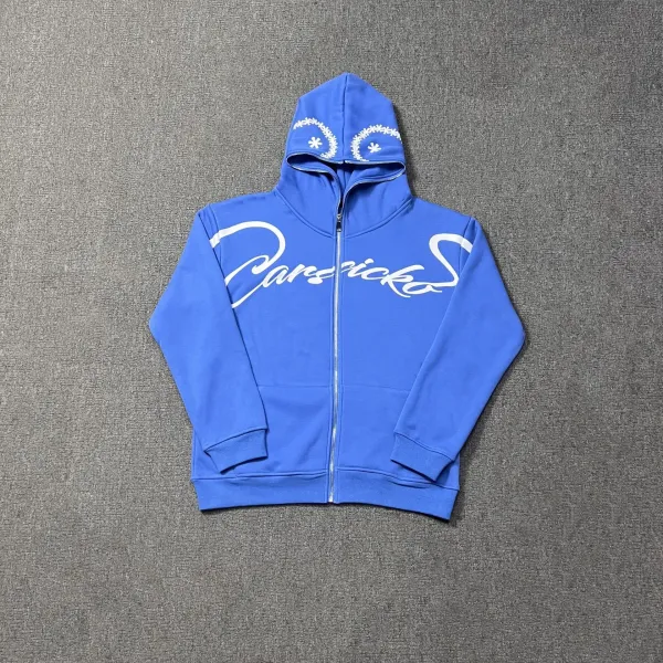 Carsicko Script Logo Blue Zip-Up Hoodie - 1