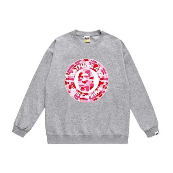 A Bathing Ape Pink Camo Circle Logo Gray Hoodie - 1