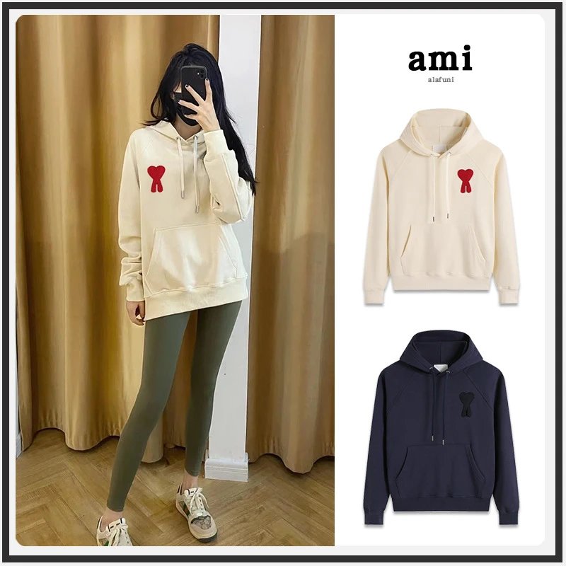 Ami Paris Navy Embroidered Hooded Sweatshirt