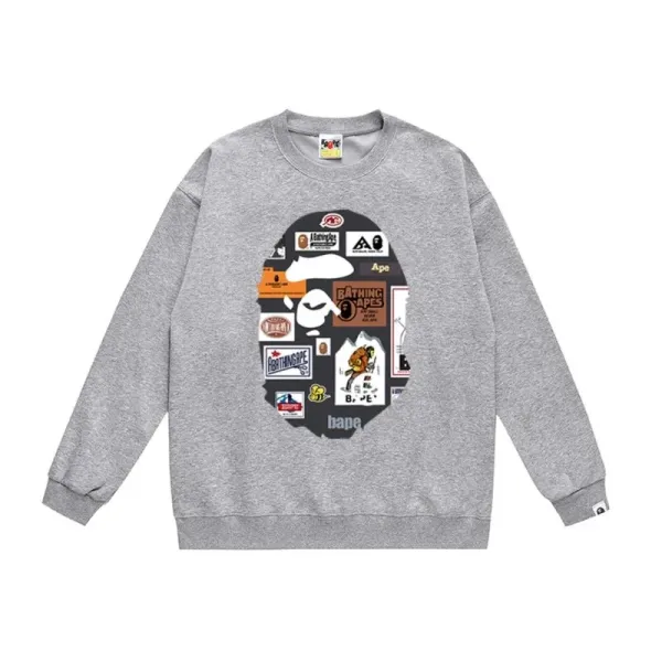 A Bathing Ape Patchwork Ape Head Graphic Gray Hoodie - 1