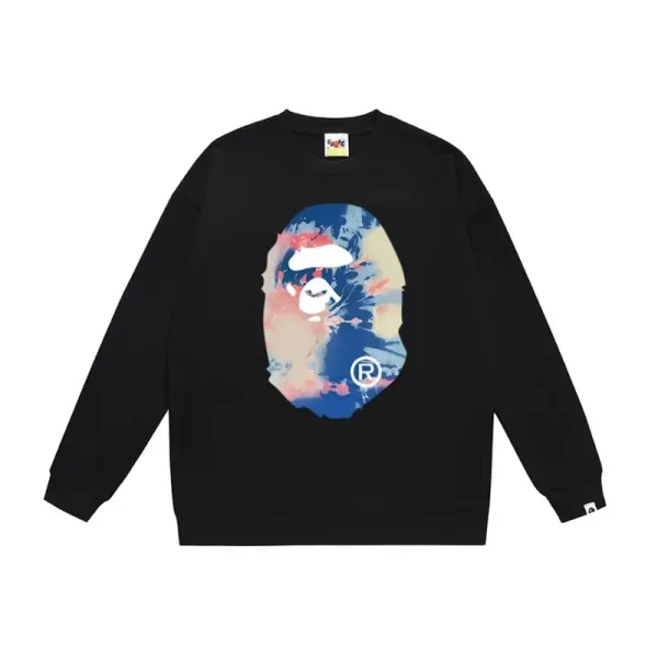 A Bathing Ape Paint Splatter Ape Head Black Hoodie - 1