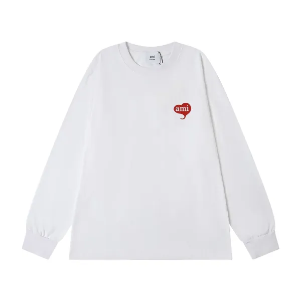 Ami Paris Heart Logo Long Sleeve T-Shirt White - 1