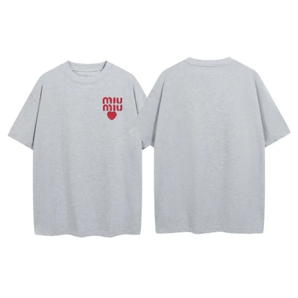 Miu Miu Logo Heart Print Gray T-Shirt - 1