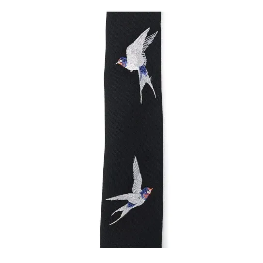 Design Embroidered Swallow Silk Scarf Black Scarves - 6