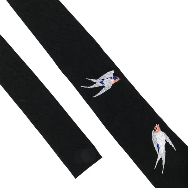 Design Embroidered Swallow Silk Scarf Black Scarves - 5
