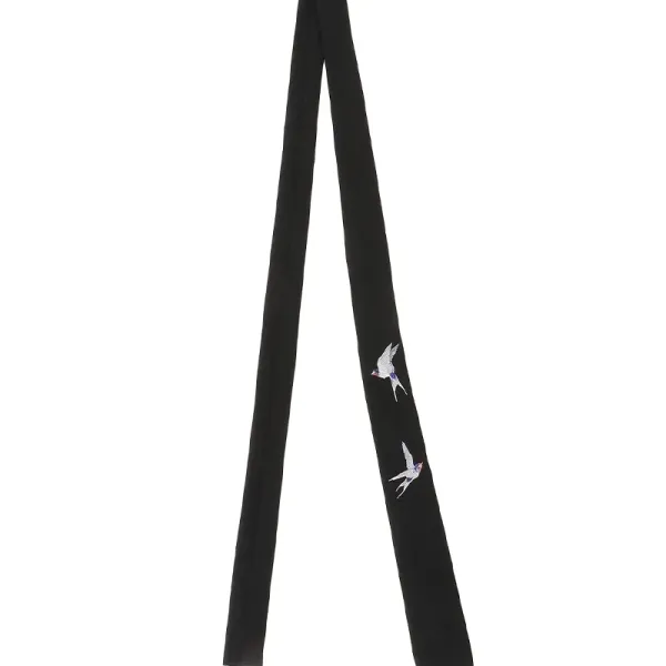 Design Embroidered Swallow Silk Scarf Black Scarves - 3