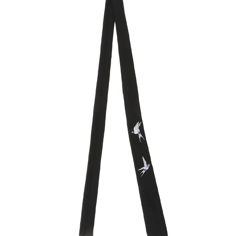 Design Embroidered Swallow Silk Scarf Black Scarves