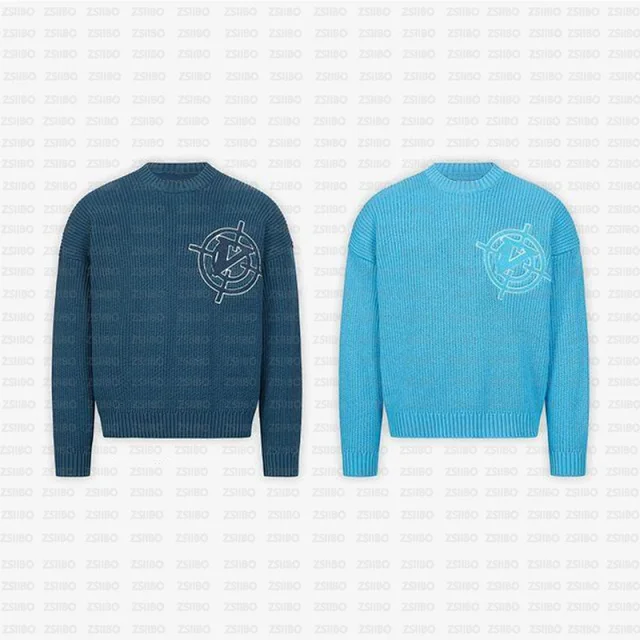 Unbranded Knitwear Ribbed Crewneck Knit Sweater with Circular Chest Motif product detail image 10