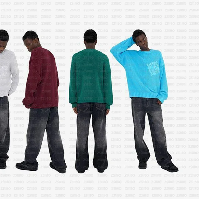 Unbranded Knitwear Ribbed Crewneck Knit Sweater with Circular Chest Motif product detail image 3