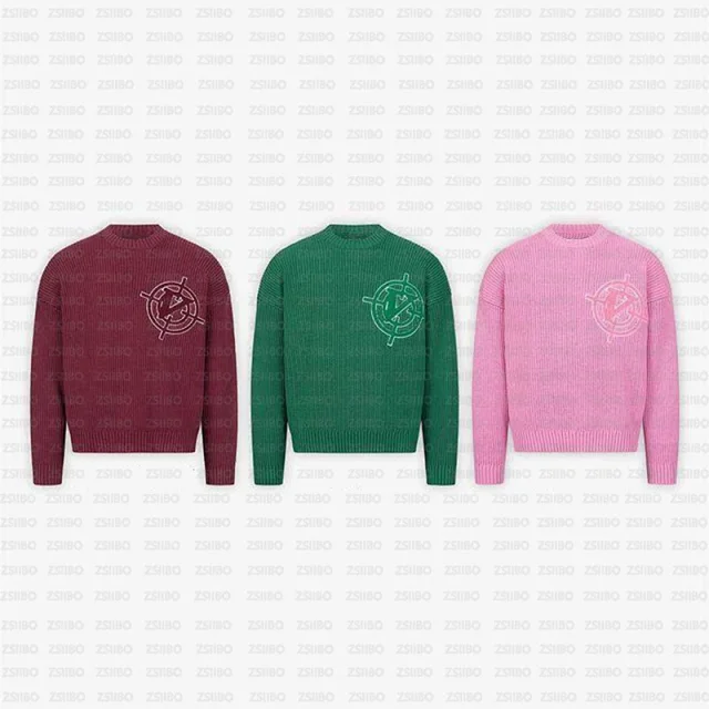 Unbranded Knitwear Ribbed Crewneck Knit Sweater with Circular Chest Motif product detail image 11