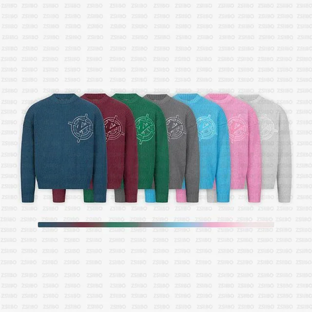 Unbranded Knitwear Ribbed Crewneck Knit Sweater with Circular Chest Motif product detail image 14
