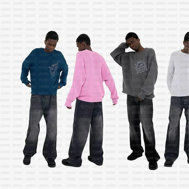 Unbranded Knitwear Ribbed Crewneck Knit Sweater with Circular Chest Motif product detail image 2