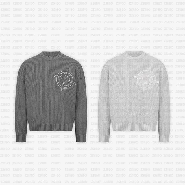 Unbranded Knitwear Ribbed Crewneck Knit Sweater with Circular Chest Motif product detail image 12