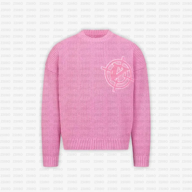 Unbranded Knitwear Ribbed Crewneck Knit Sweater with Circular Chest Motif product detail image 5